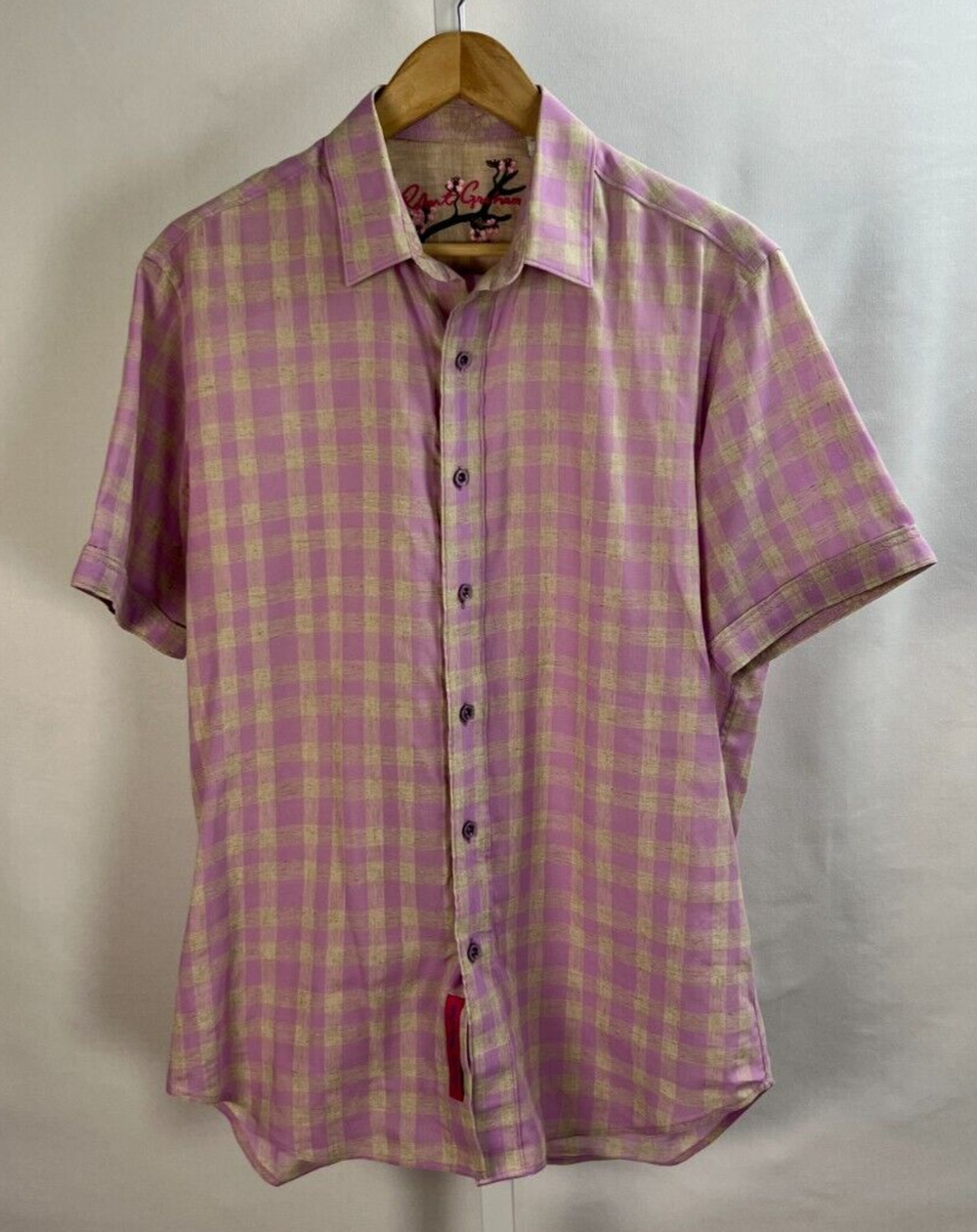 Robert Graham Short Sleeve Linen Blend Button-Up Shirt Check Size S